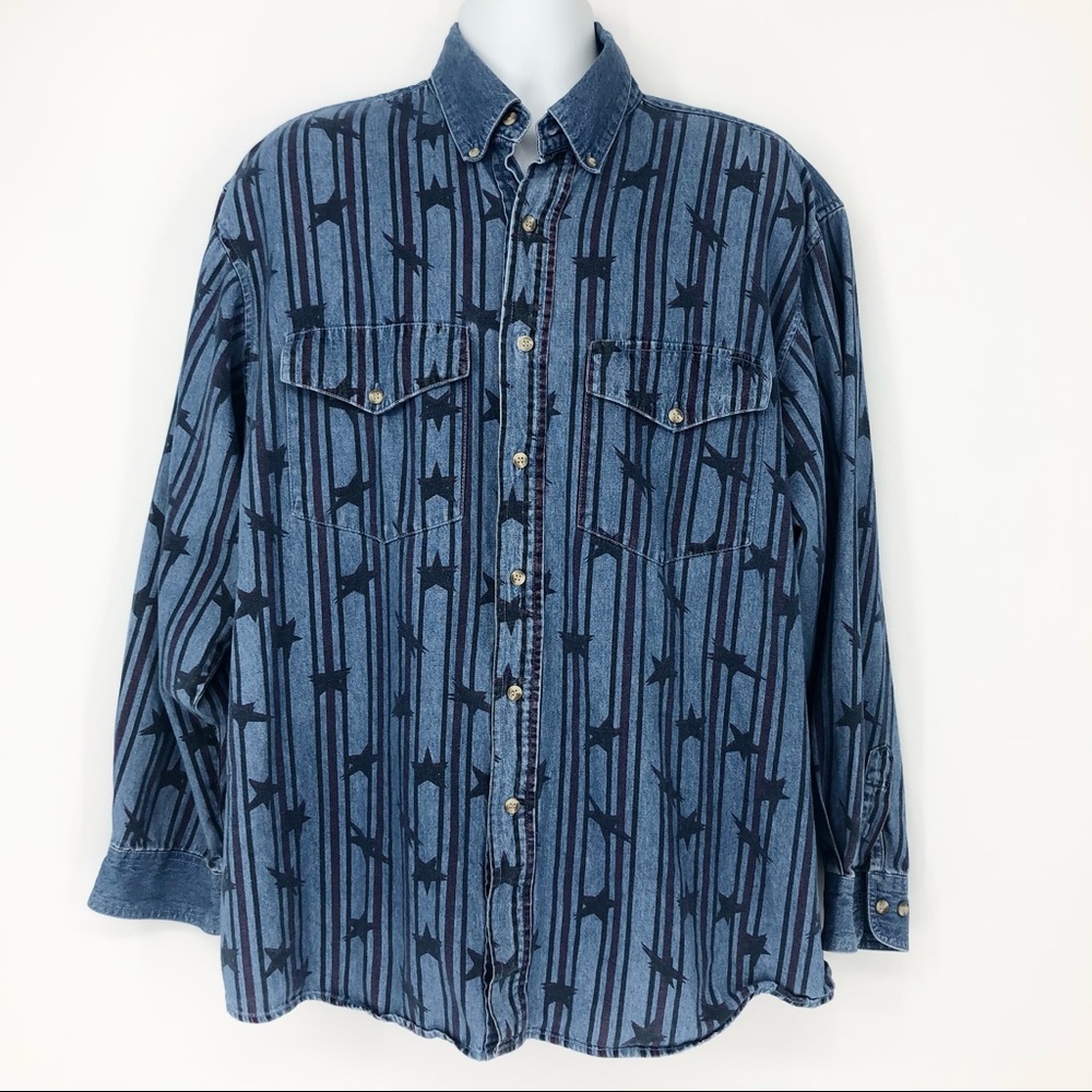 Just Western Men’s XL Chambray Patriotic Flag Top